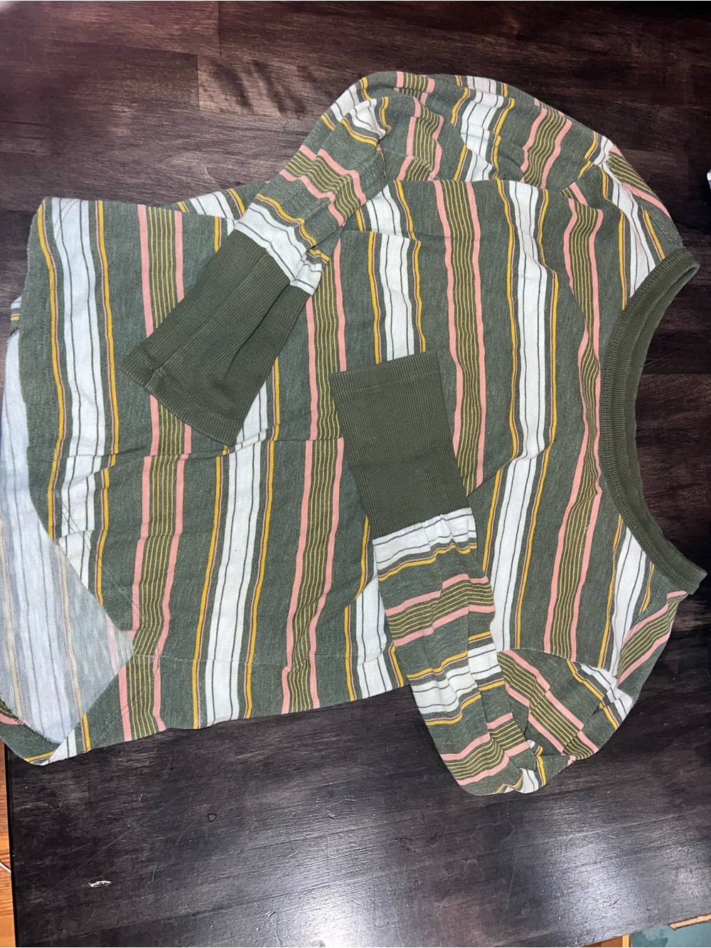 Pilcro Olive Green Striped Long Sleeve Tee with Pocket